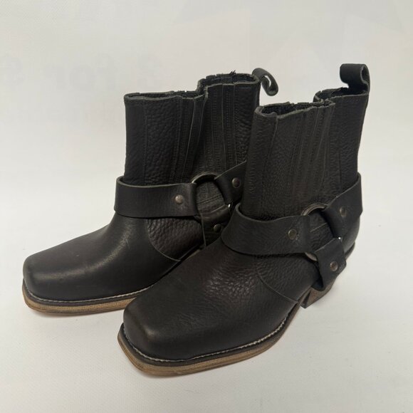 NEW Topshop Black Leather Harness Ankle Boots – Biker Style EU 38 / US 7.5 - Picture 2 of 16